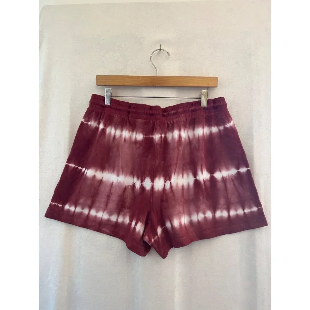 Knox Rose Womens Size L Shorts Wine Rayon Knit‎ Tie Dye Elastic Drawstring Hippy